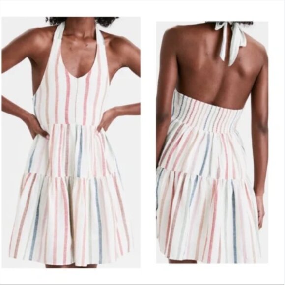 ✨3/$20✨ American Eagle Striped Halter Sundress | Open Back Tiered Skirt - Picture 1 of 3